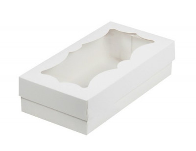 Коробка для макарон/кондитерских изделий с фигурным окном 210*110*55мм белая 080210