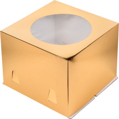 Коробка для торта с окном 300*300*190мм крышка-дно (золото)