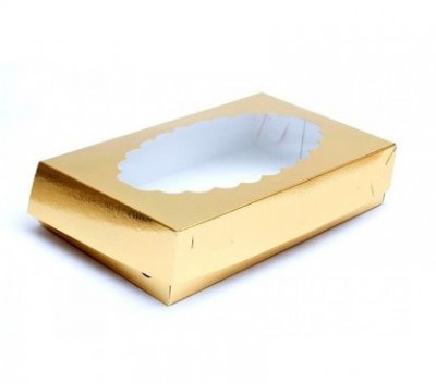 Коробка для эклеров  с окном золото 240*140*50мм 080102