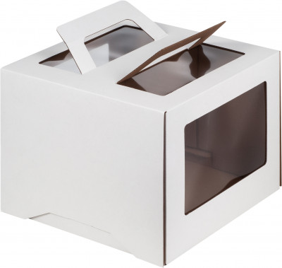 Коробка для торта с ручкой и окном 300*300*220мм (белая) 019030