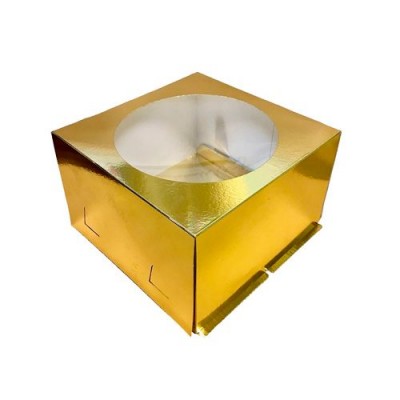 Коробка для торта с окном 240*240*180мм крышка-дно (золото)