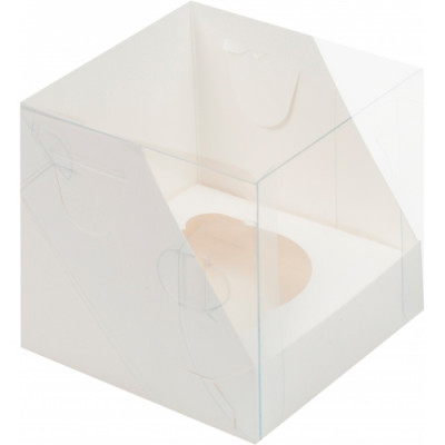 Коробка под 1капкейк 100*100*100 с пластиковой крышкой (белая) 040120