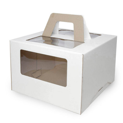 Коробка для торта с окном и ручкой 240*240*240мм гофрокартон, (белая)