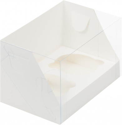 Коробка под 2 капкейка  с пластиковой крышкой 160*100*100мм  (белая )