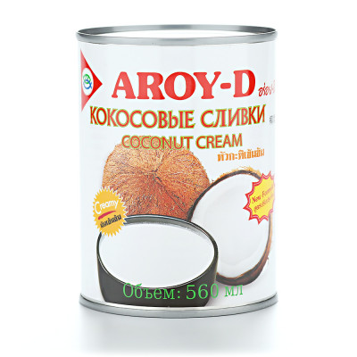 Сливки кокосовые AROY-D 70% 560мл (жирность 20-22%) ж/б